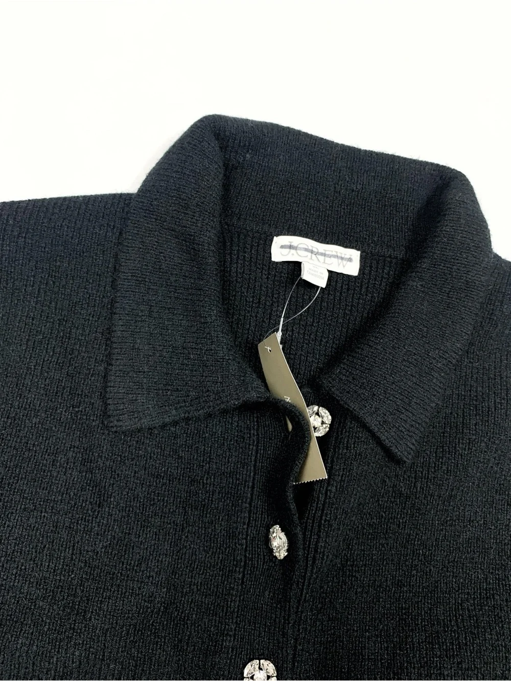 J.Crew Milano Stitch Sweater XL Black Collared Button Front Cinched Waist Luxury